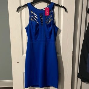 Blue open neckline dress